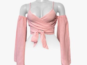 Pink Off-Shoulder Sexy Long Sleeve Tie-Front Top Wrap Blouse for Women